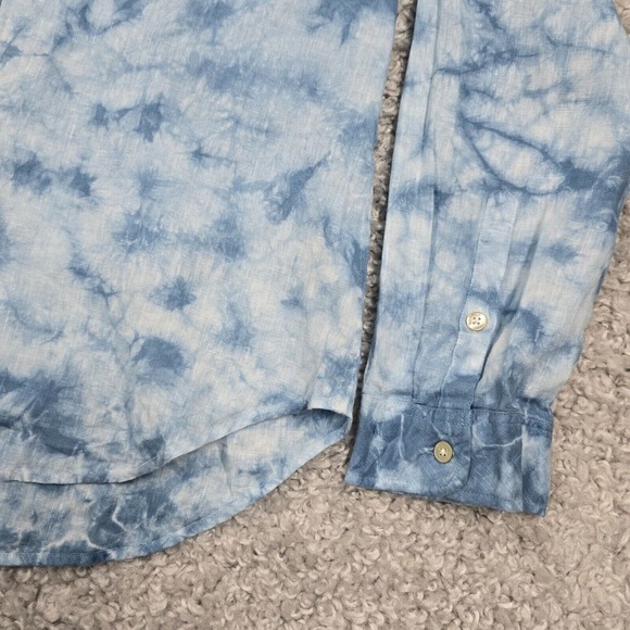 Faherty Shirt Womens Large Blue Tie Dye Long‎ Sleeve Button Linen Coastal Beach - Picture 2 of 11